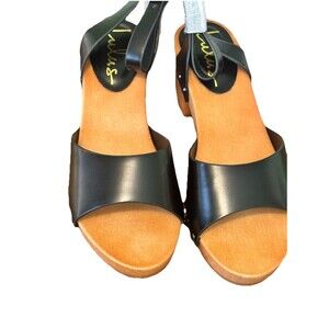 Lulus Sansa Black Ankle Strap Platform Sandals Size 7.5 NEW IN BOX Clogs
